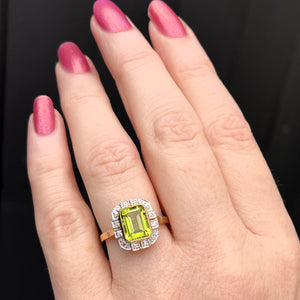 MODERN ART DECO STYLE PERIDOT & DIAMOND RING 9ct YELLOW GOLD