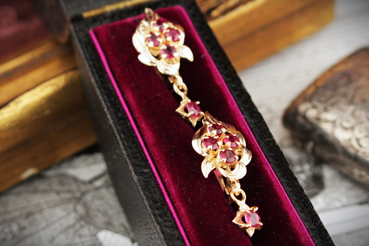 VINTAGE c1940 RUBY EARRINGS 14ct GOLD