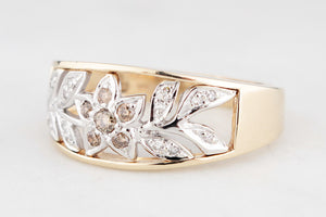 MODERN DIAMOND & COGNAC DIAMOND FLORAL RING 9ct GOLD