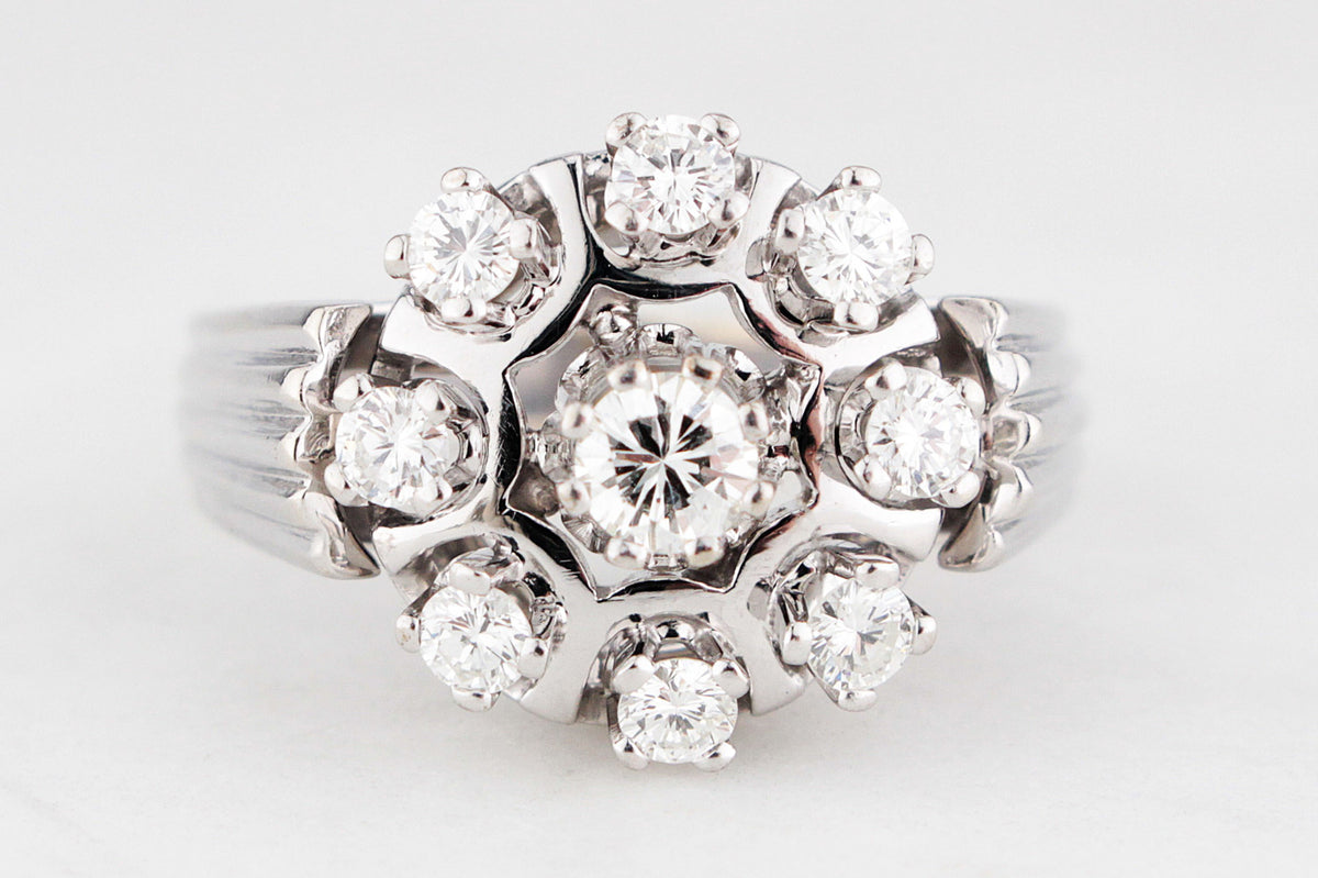 VINTAGE c1940's .80ct DIAMOND CLUSTER RING 14ct GOLD
