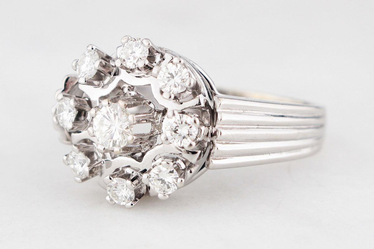 VINTAGE c1940's .80ct DIAMOND CLUSTER RING 14ct GOLD