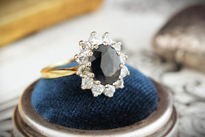 VINTAGE ESTATE c1940 SAPPHIRE & DIAMOND RING 18ct GOLD