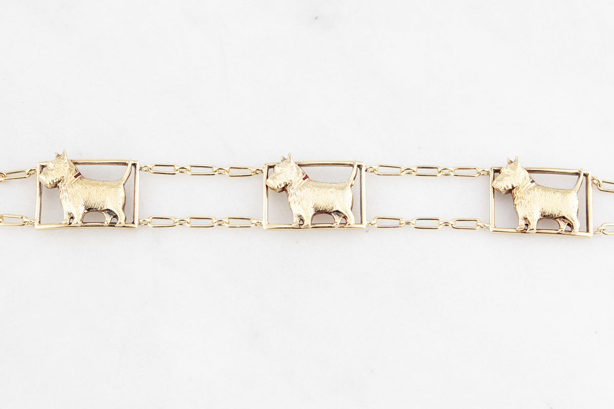 VINTAGE SCOTTY DOG LINK BRACELET 14ct GOLD