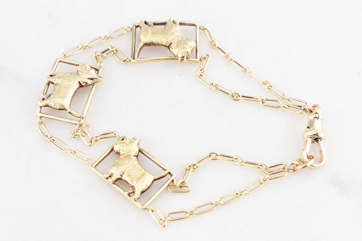 VINTAGE SCOTTY DOG LINK BRACELET 14ct GOLD