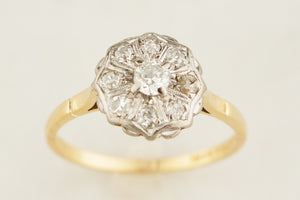 ANTIQUE EDWARDIAN c1910 DIAMOND DAISY RING 18ct GOLD & PLATINUM