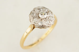 ANTIQUE EDWARDIAN c1910 DIAMOND DAISY RING 18ct GOLD & PLATINUM