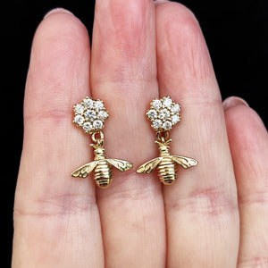 VINTAGE 14ct GOLD DIAMOND CLUSTER & BEE EARRINGS