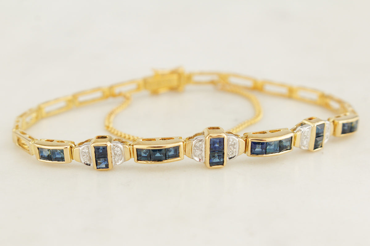 VINTAGE ART DECO STYLE SAPPHIRE &amp; DIAMOND BRACELET 18ct GOLD
