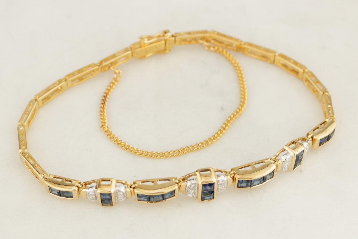 VINTAGE ART DECO STYLE SAPPHIRE &amp; DIAMOND BRACELET 18ct GOLD
