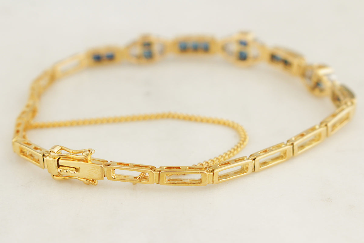 VINTAGE ART DECO STYLE SAPPHIRE &amp; DIAMOND BRACELET 18ct GOLD