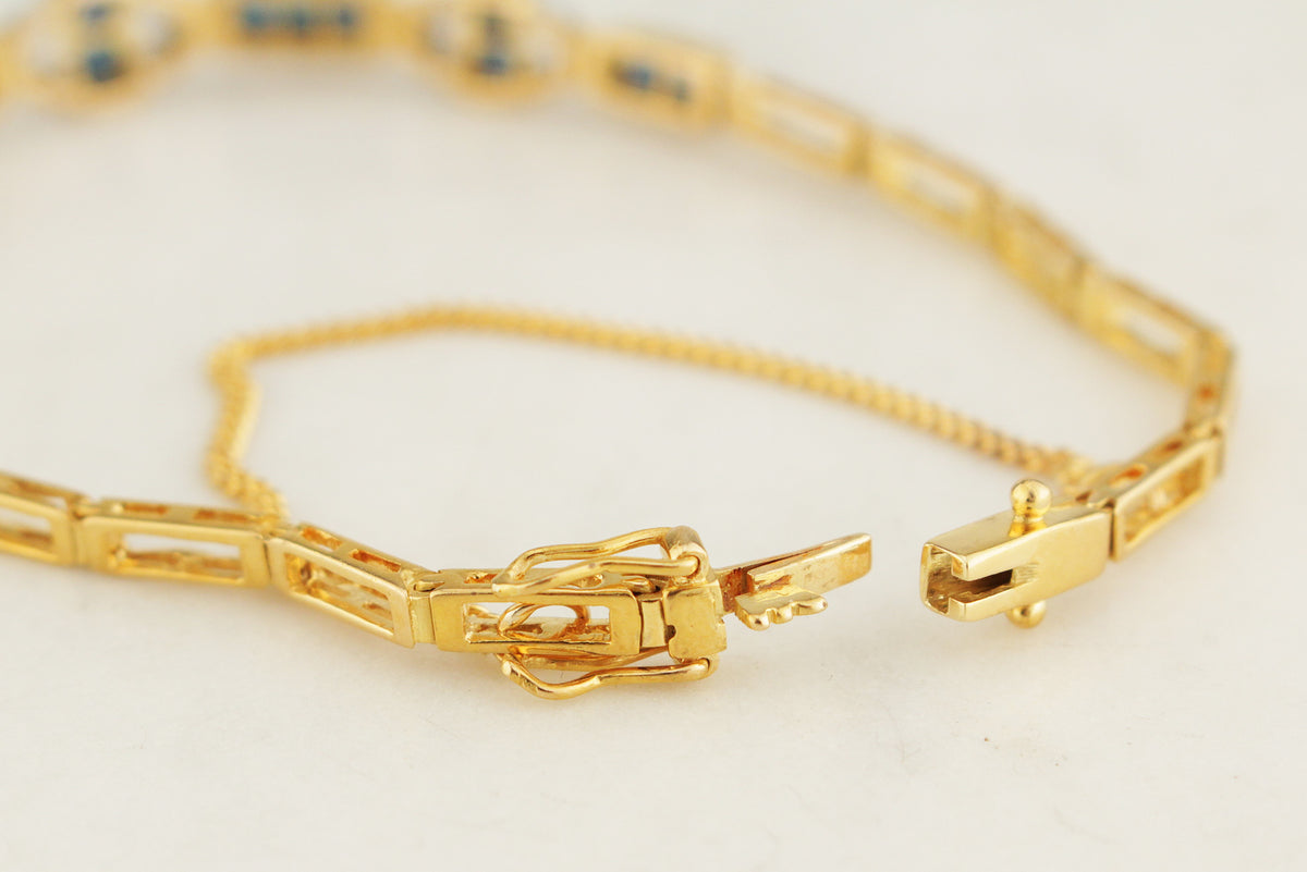 VINTAGE ART DECO STYLE SAPPHIRE &amp; DIAMOND BRACELET 18ct GOLD