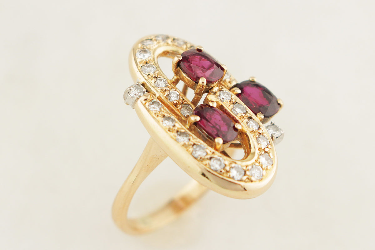 MID CENTURY RUBY &amp; DIAMOND RING 18ct GOLD