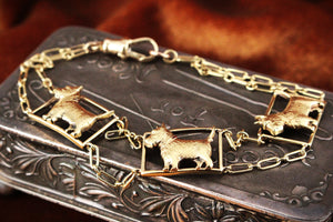 VINTAGE SCOTTY DOG LINK BRACELET 14ct GOLD