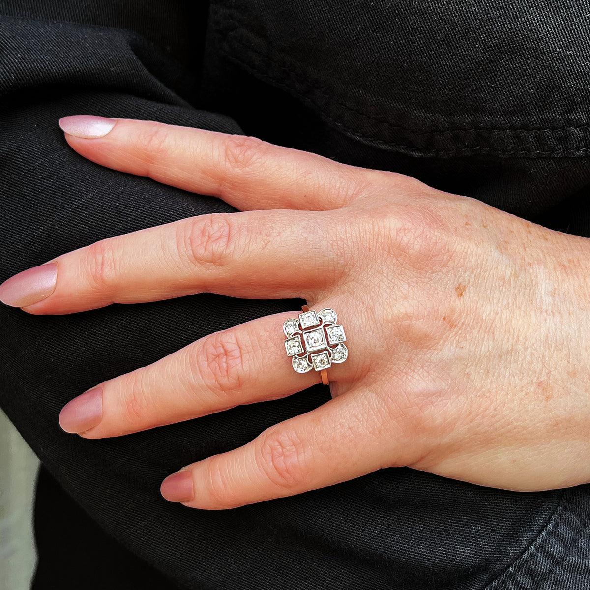 ANTIQUE ART DECO c1920 1ct DIAMOND CLUSTER RING 18ct GOLD &amp; PLATINUM