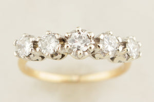 ANTIQUE EDWARDIAN c1910 FIVE STONE .60ct DIAMOND RING 18ct GOLD