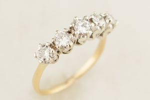 ANTIQUE EDWARDIAN c1910 FIVE STONE .60ct DIAMOND RING 18ct GOLD