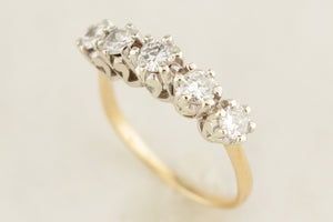 ANTIQUE EDWARDIAN c1910 FIVE STONE .60ct DIAMOND RING 18ct GOLD