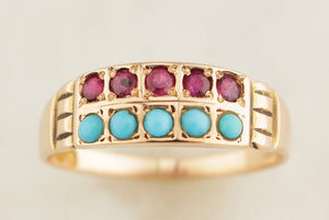 ANTIQUE AUSTRALIAN c1900 RUBY & TURQUOISE RING 15ct GOLD