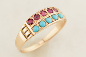 ANTIQUE AUSTRALIAN c1900 RUBY & TURQUOISE RING 15ct GOLD