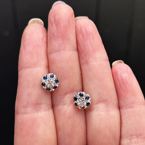 VINTAGE c1950 SAPPHIRE & DIAMOND EARRINGS 18ct WHITE GOLD