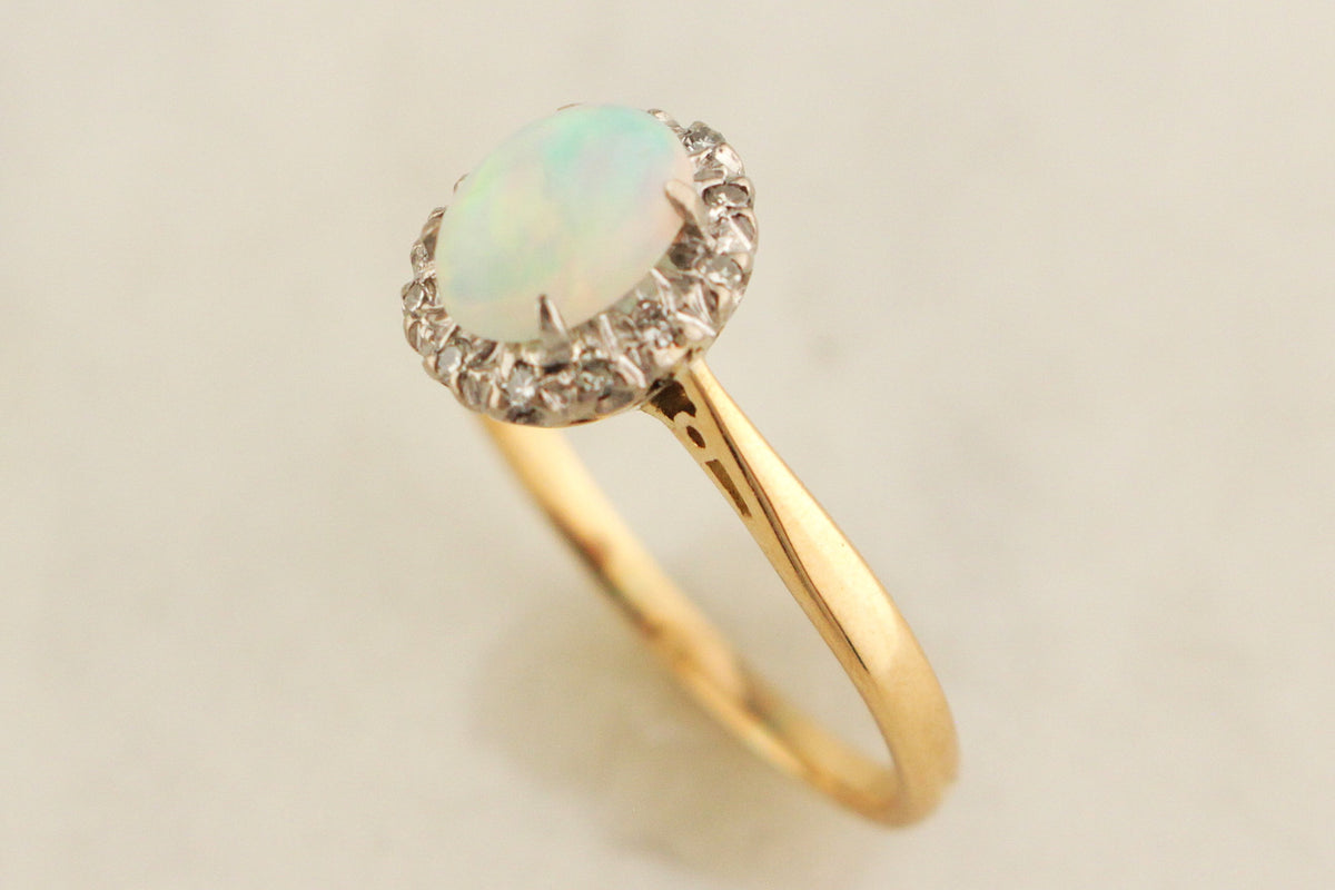 ANTIQUE EDWARDIAN c1915 OPAL &amp; DIAMOND RING 18ct GOLD