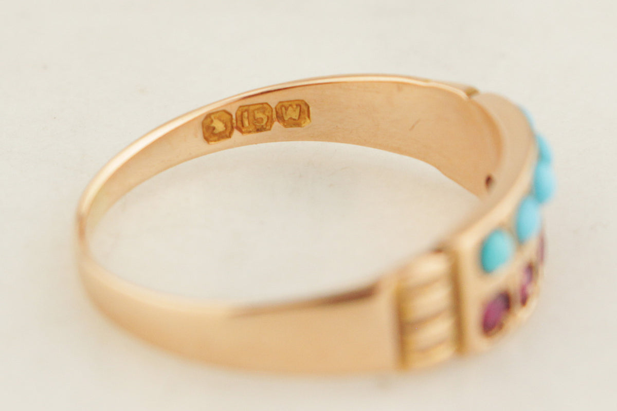 ANTIQUE AUSTRALIAN c1900 RUBY &amp; TURQUOISE RING 15ct GOLD