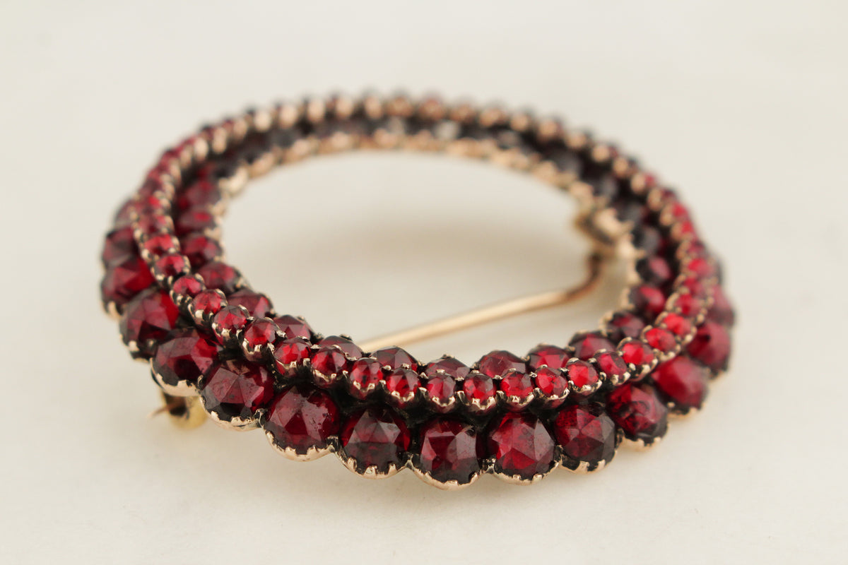 ANTIQUE EDWARDIAN c1915 BOHEMIAN GARNET BROOCH