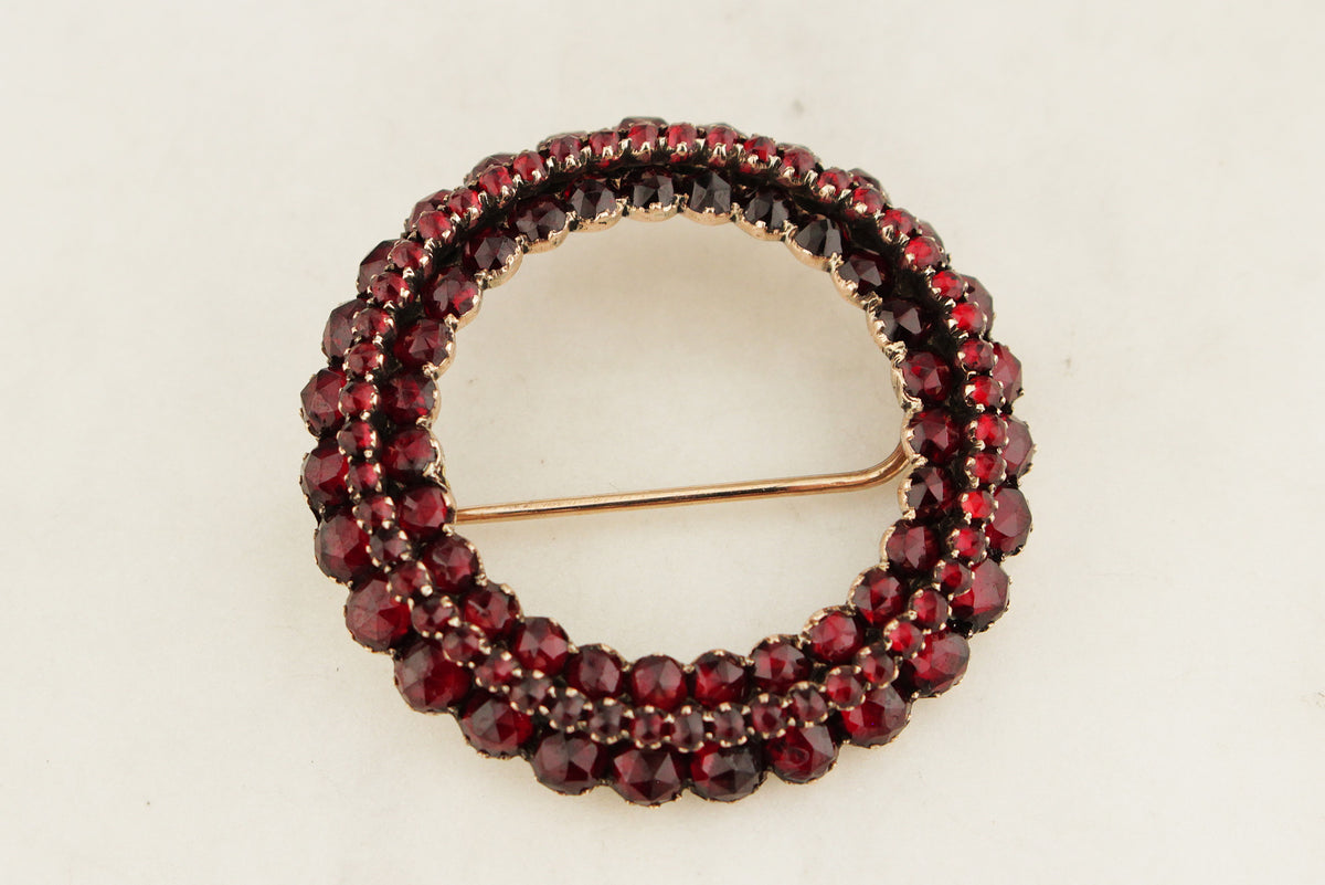 ANTIQUE EDWARDIAN c1915 BOHEMIAN GARNET BROOCH