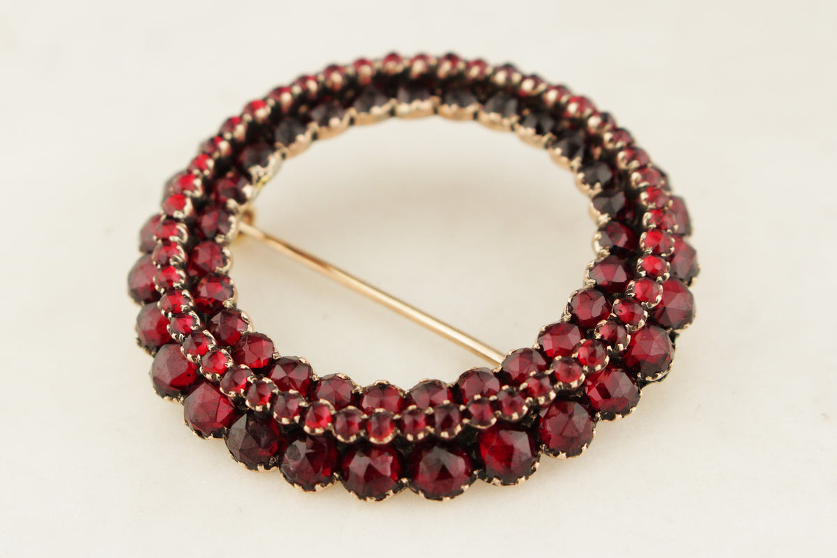 ANTIQUE EDWARDIAN c1915 BOHEMIAN GARNET BROOCH