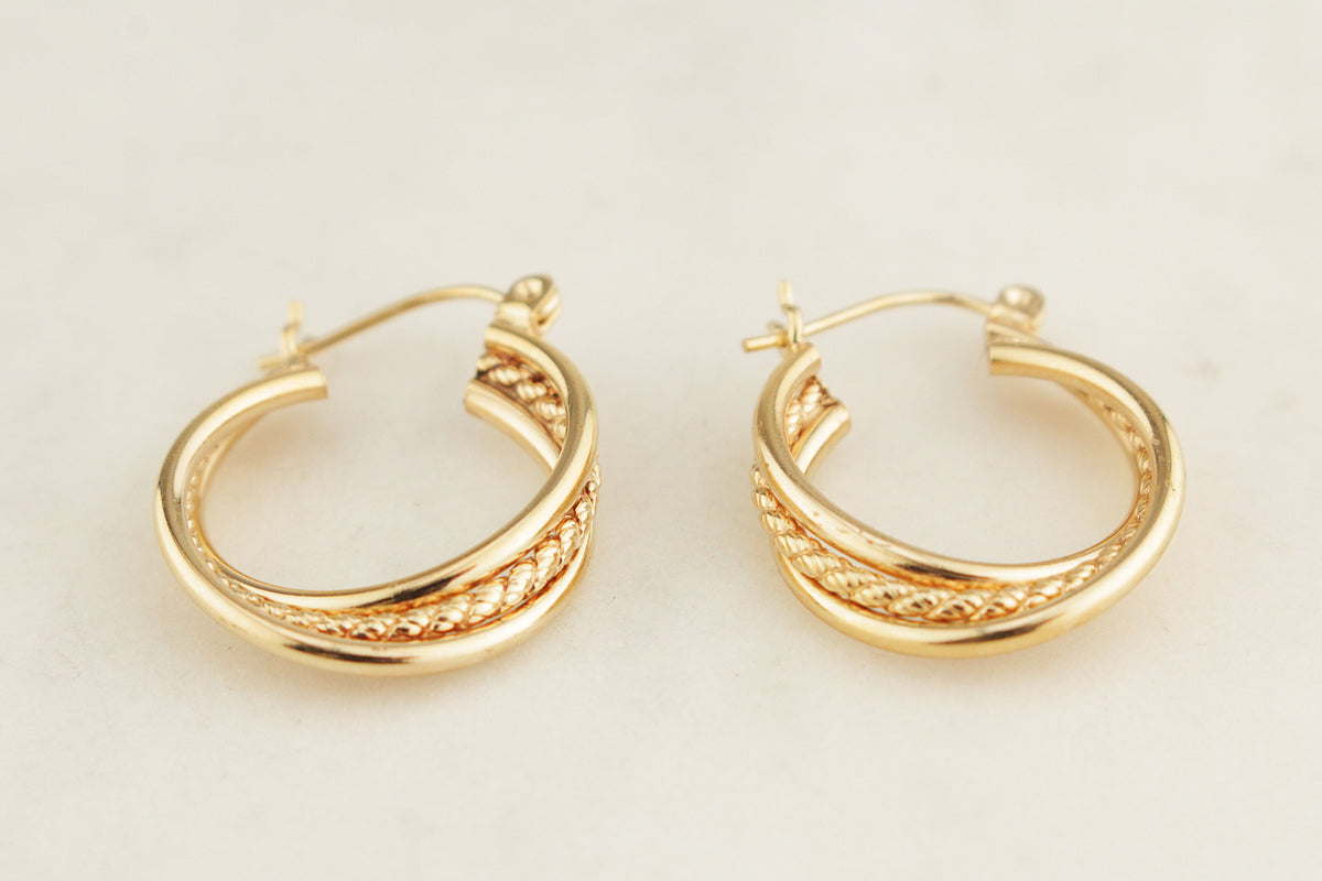 MODERN TRIPLE HOOP EARRINGS 14ct GOLD