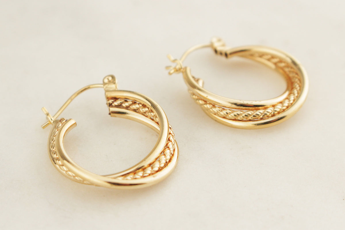 MODERN TRIPLE HOOP EARRINGS 14ct GOLD