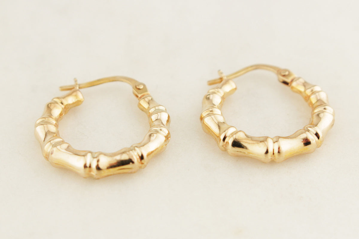VINTAGE ITALIAN BAMBOO HOOPS 9ct GOLD