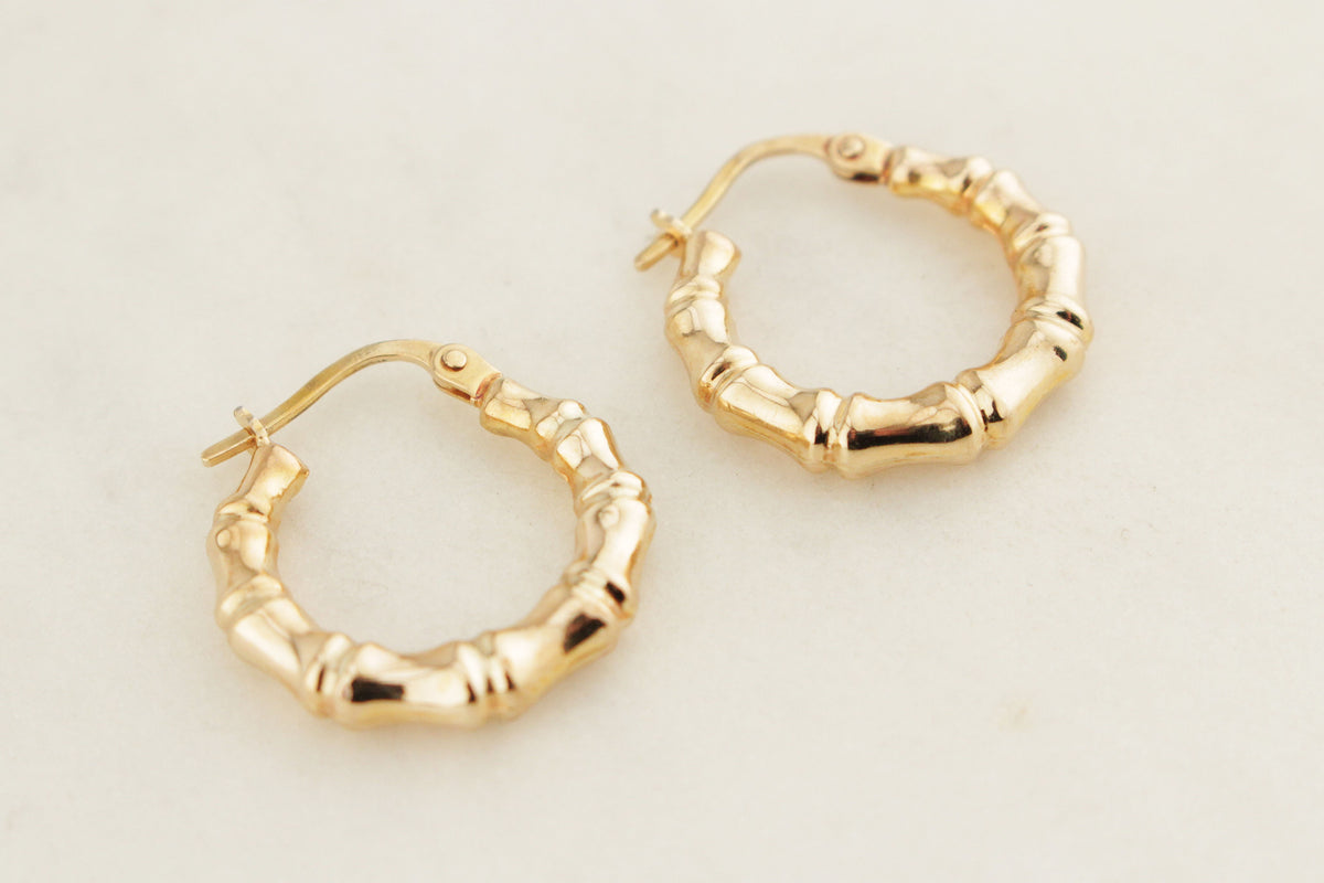 VINTAGE ITALIAN BAMBOO HOOPS 9ct GOLD