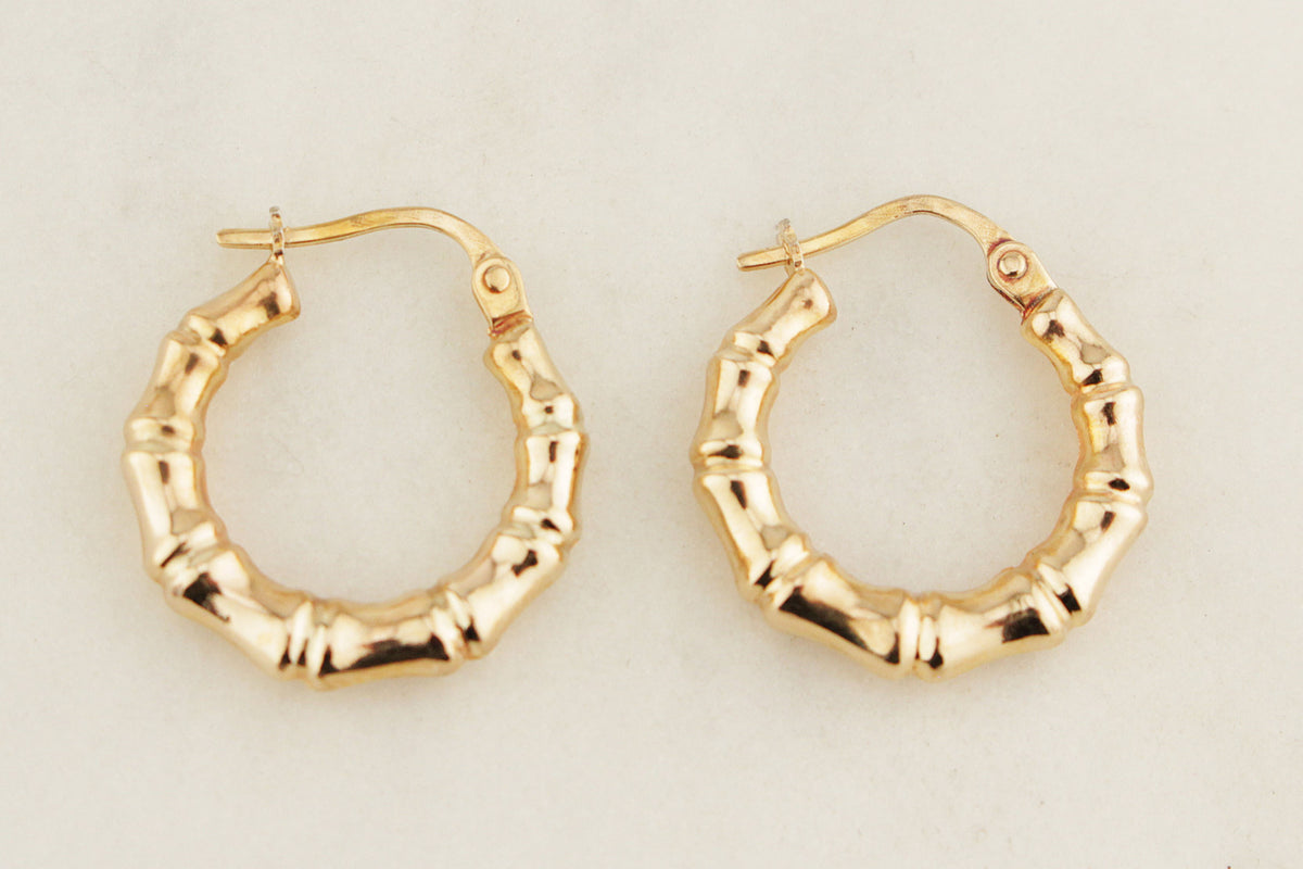 VINTAGE ITALIAN BAMBOO HOOPS 9ct GOLD