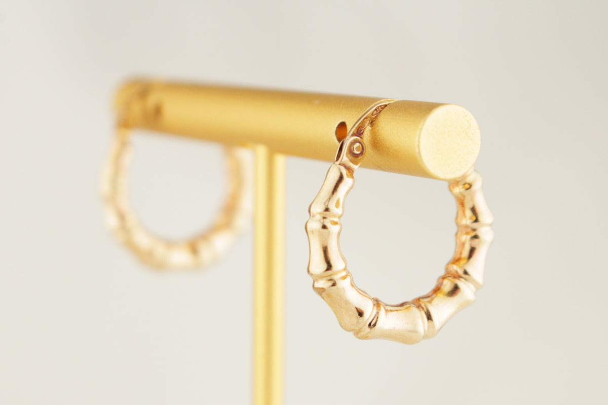 VINTAGE ITALIAN BAMBOO HOOPS 9ct GOLD