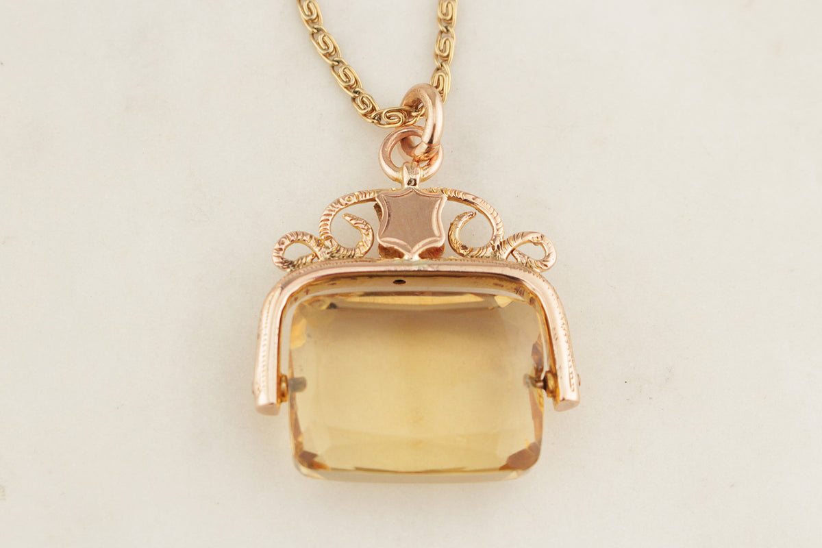 ANTIQUE 1922 CITRINE FOB SPINNER 9ct GOLD Rock Vestige