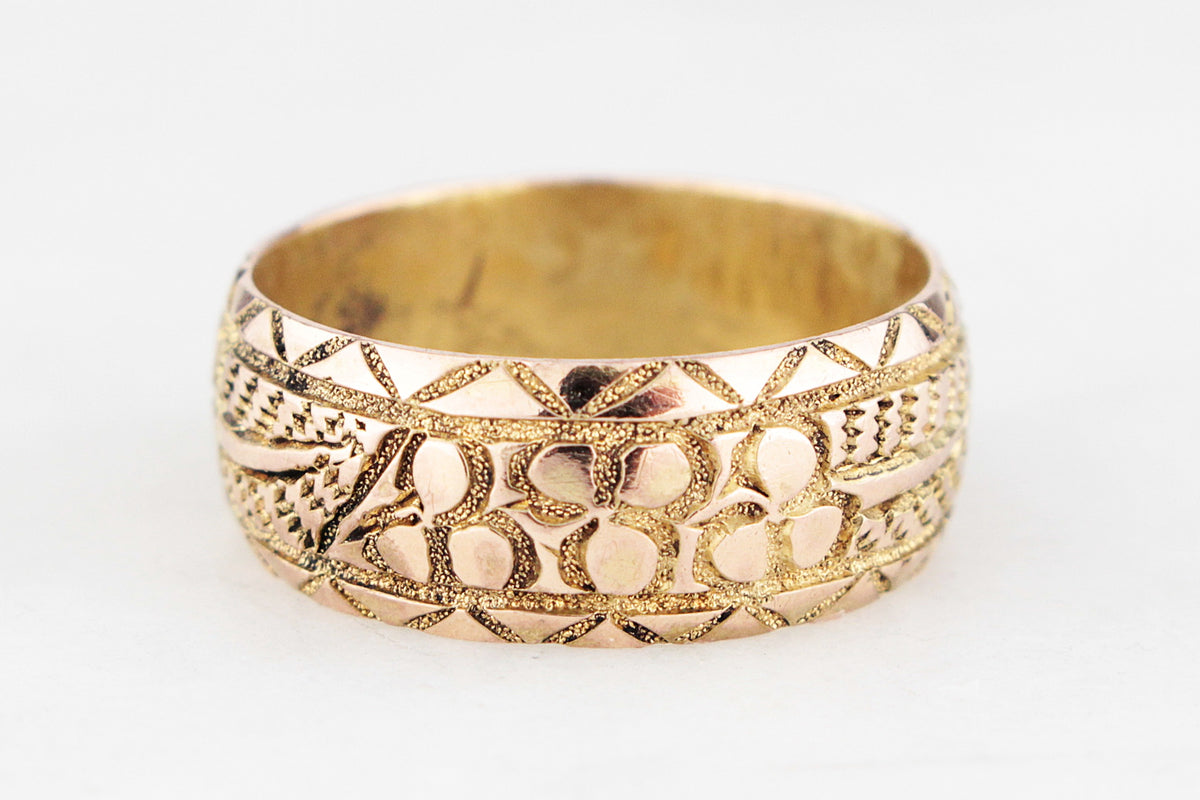 ANTIQUE EDWARDIAN 1904 ETCHED BAND 9ct GOLD