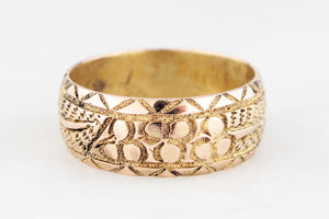 ANTIQUE EDWARDIAN 1904 ETCHED BAND 9ct GOLD