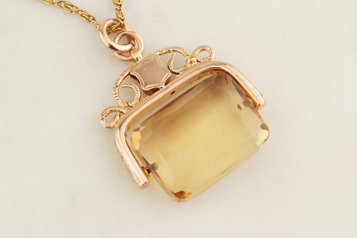 ANTIQUE 1922 CITRINE FOB SPINNER 9ct GOLD