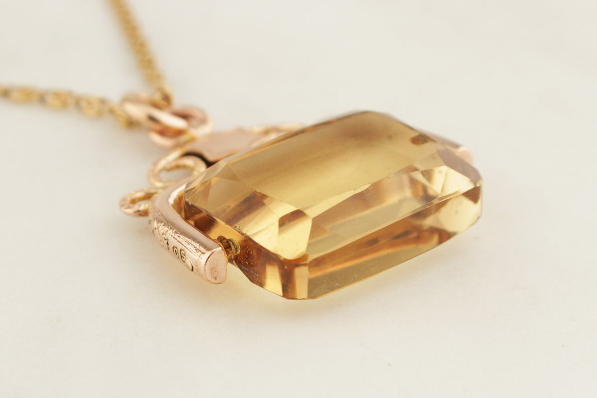 ANTIQUE 1922 CITRINE FOB SPINNER 9ct GOLD