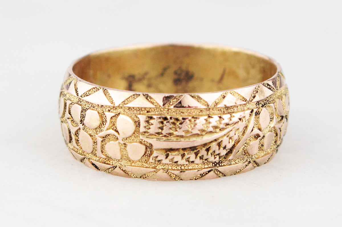 ANTIQUE EDWARDIAN 1904 ETCHED BAND 9ct GOLD