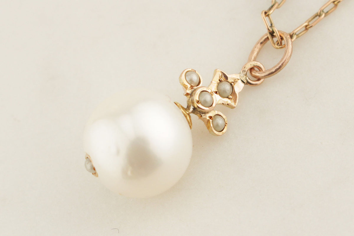 ANTIQUE c1920’s PEARL PENDANT 9ct GOLD