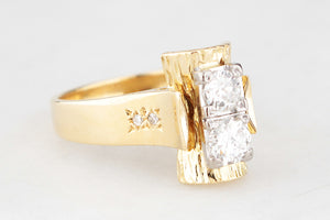 MID-CENTURY .68ct DOUBLE DIAMOND RING 18ct GOLD
