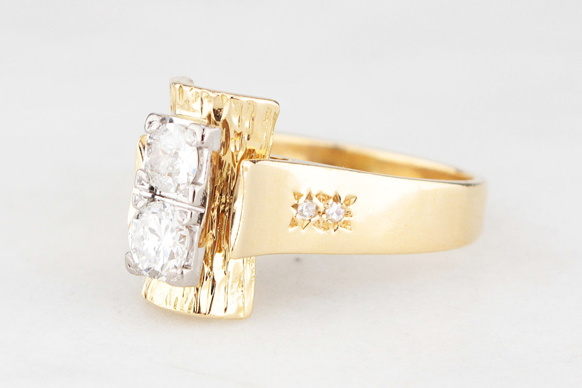 MID-CENTURY .68ct DOUBLE DIAMOND RING 18ct GOLD