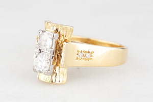 MID-CENTURY .68ct DOUBLE DIAMOND RING 18ct GOLD