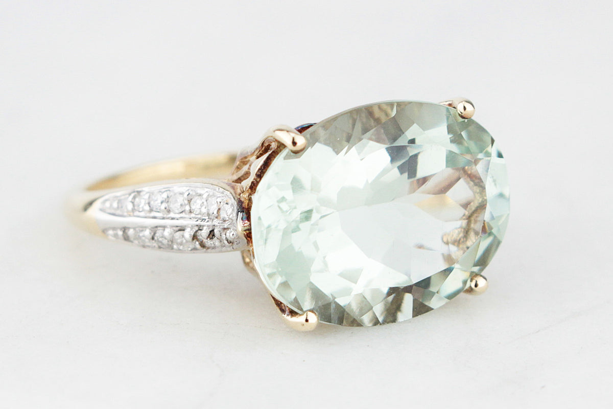 CONTEMPORARY 7.30ct PRASIOLITE &amp; DIAMOND RING 9ct GOLD