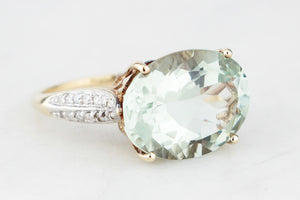 CONTEMPORARY 7.30ct PRASIOLITE & DIAMOND RING 9ct GOLD