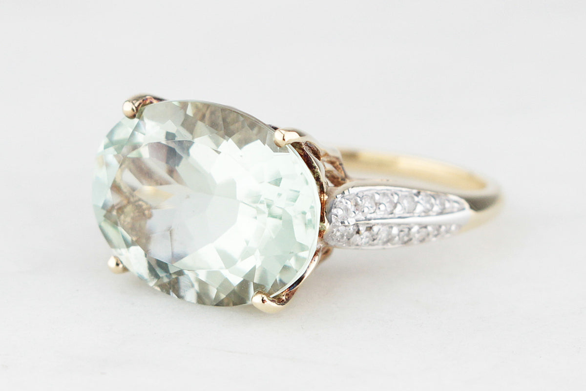 CONTEMPORARY 7.30ct PRASIOLITE &amp; DIAMOND RING 9ct GOLD