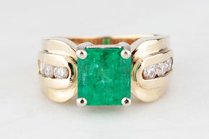 VINTAGE 1940/50’s EMERALD & DIAMOND RING 14ct GOLD