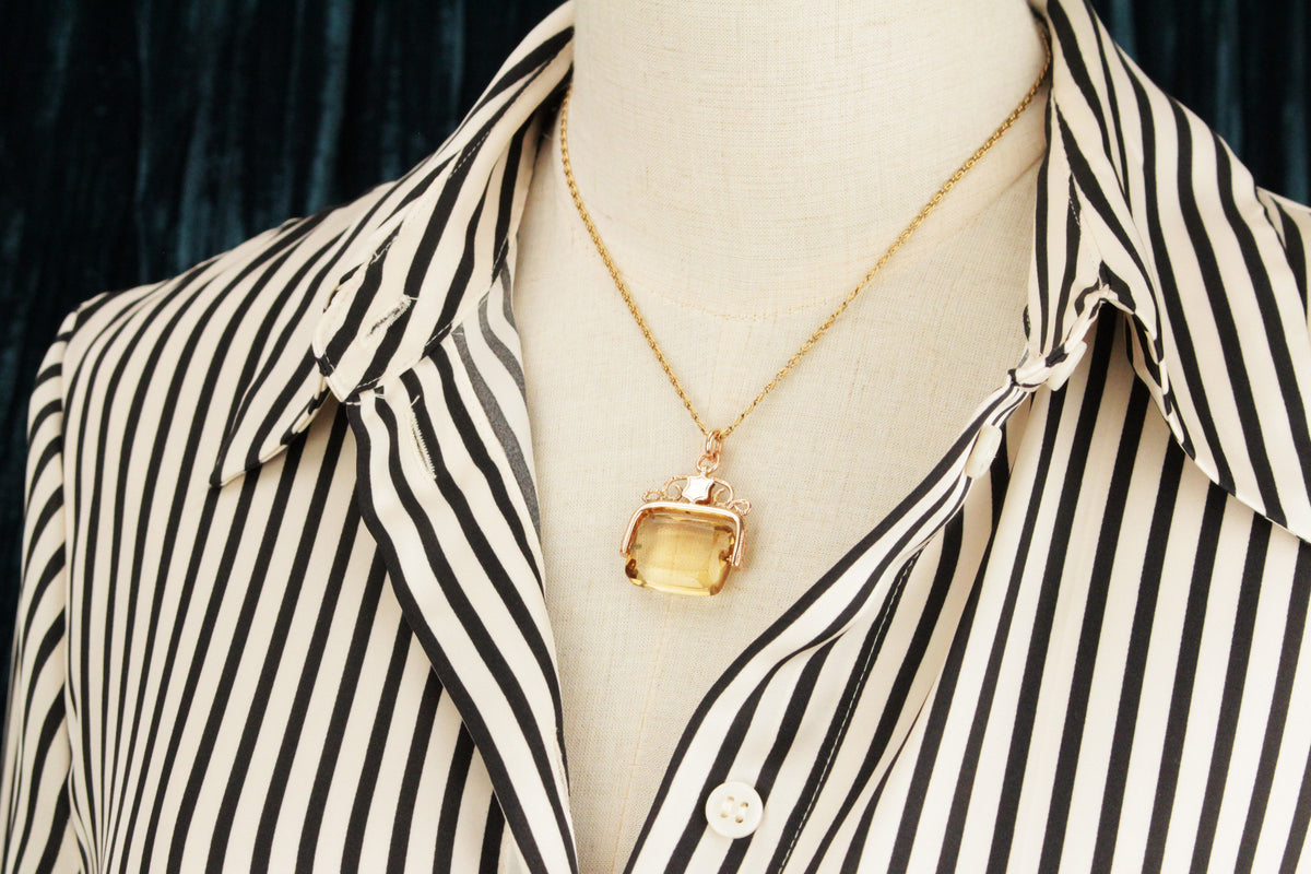 ANTIQUE 1922 CITRINE FOB SPINNER 9ct GOLD